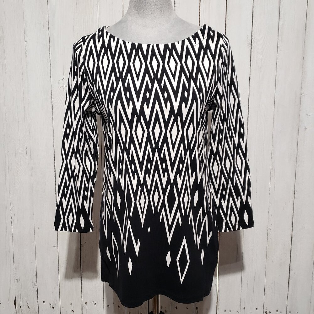 NEW Rafaella S‎ Tunic Top Black White Diamond Mod Retro 60s 70s Punk